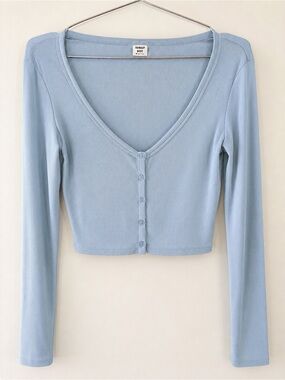 Sunday Best Light Blue V-Neck Button Crop Cardigan